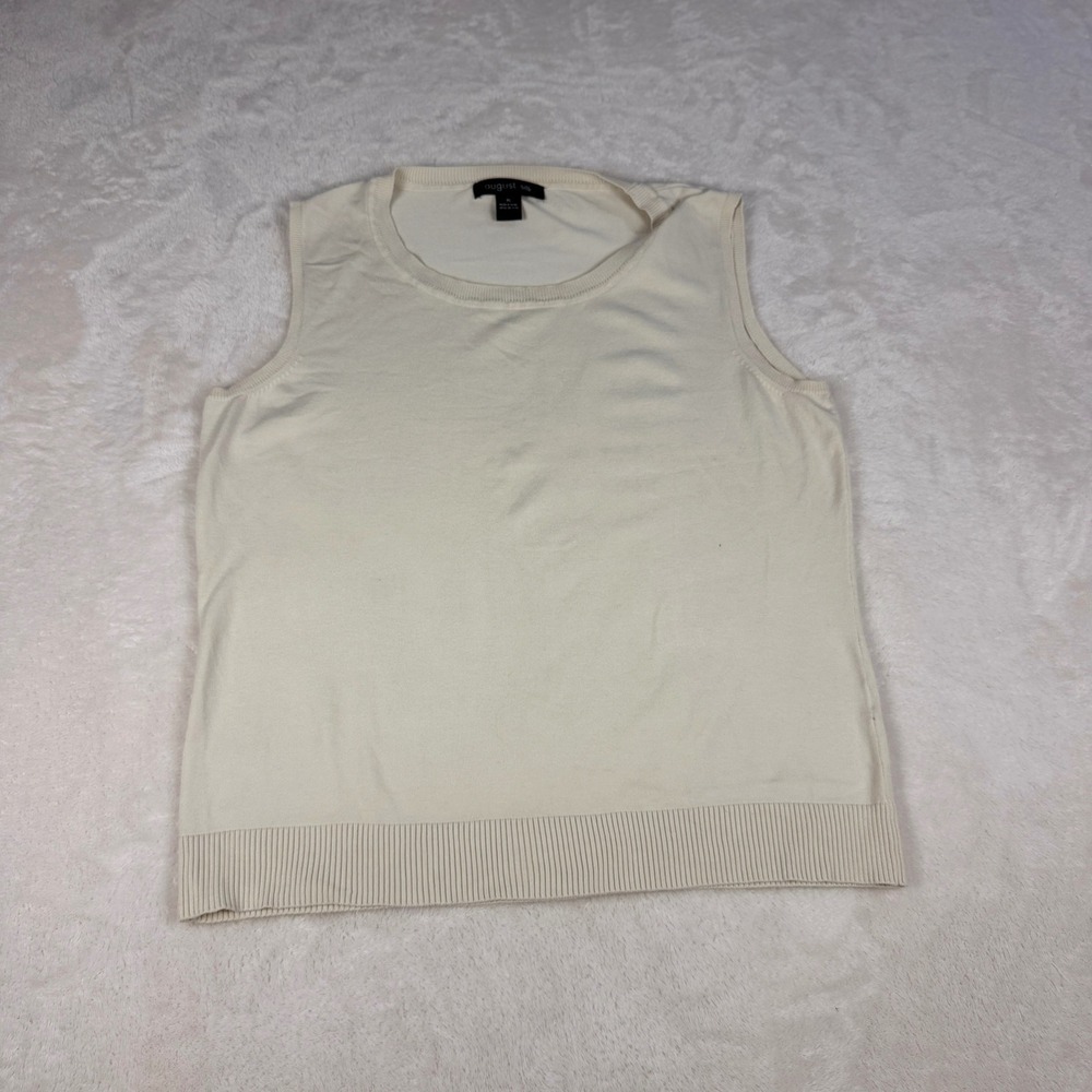August Silk Sweater Tank Womens XL Cream Sleeveless Knit Shell Minimalist